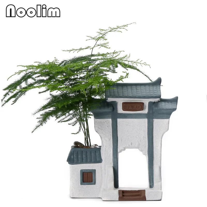 В форме дома зеленая ваза для растений керамический ретро цветочный горшок