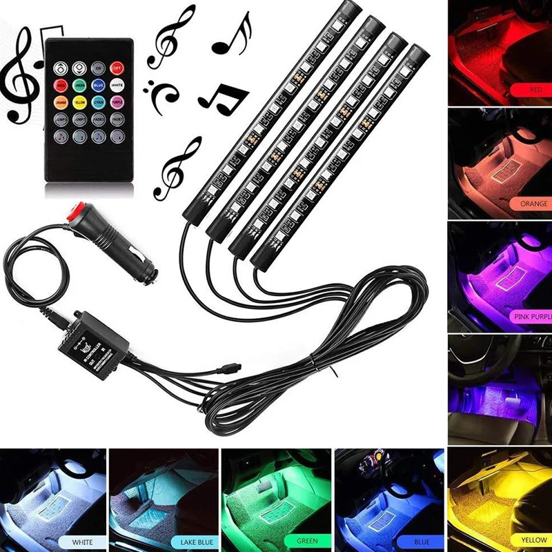 

Автомобильная светодиодная лента, разноцветная лампа с голосовым управлением, несколько режимов освещения салона автомобиля