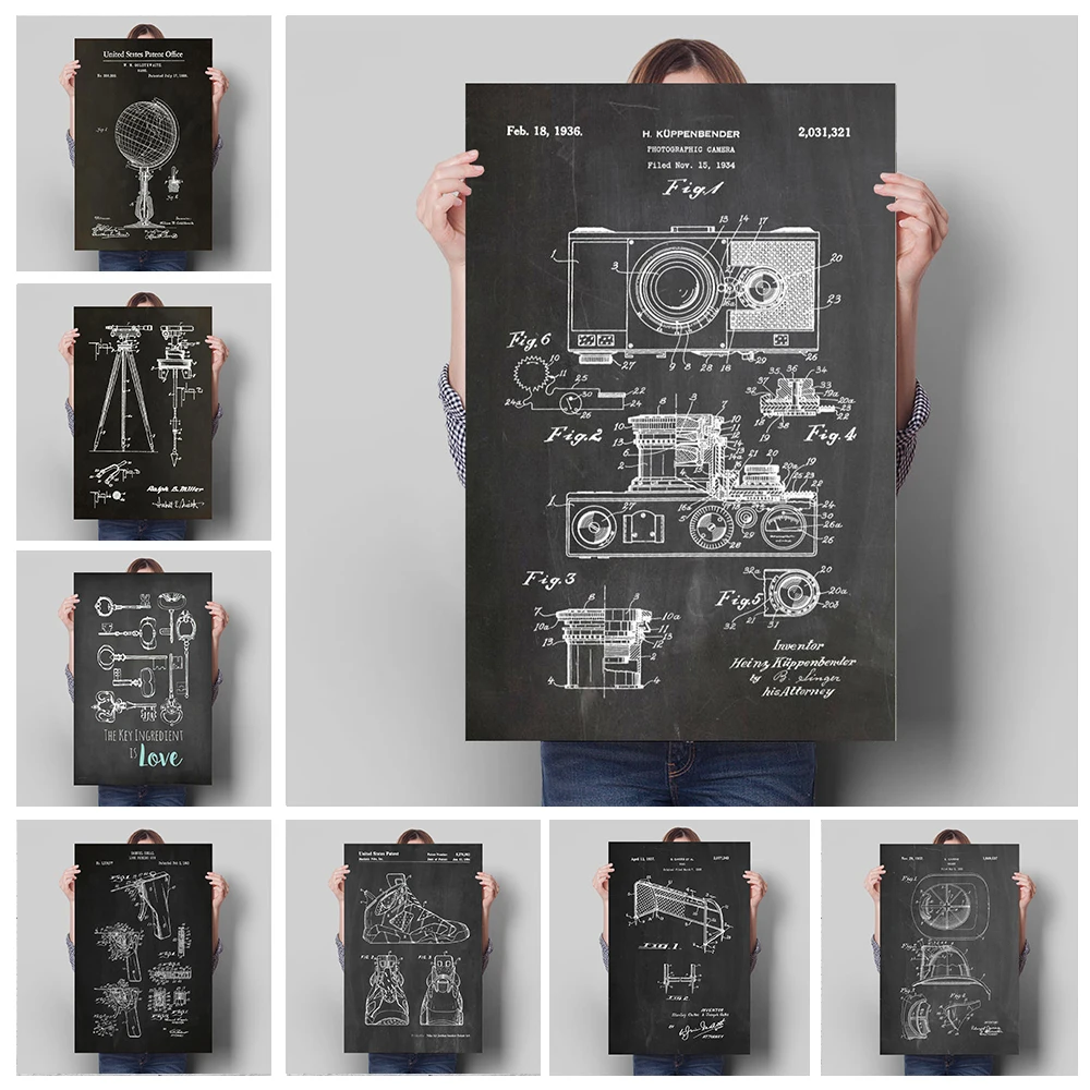 Винтажная фотокамера с изображением глобуса декоративная роспись Ретро плакат