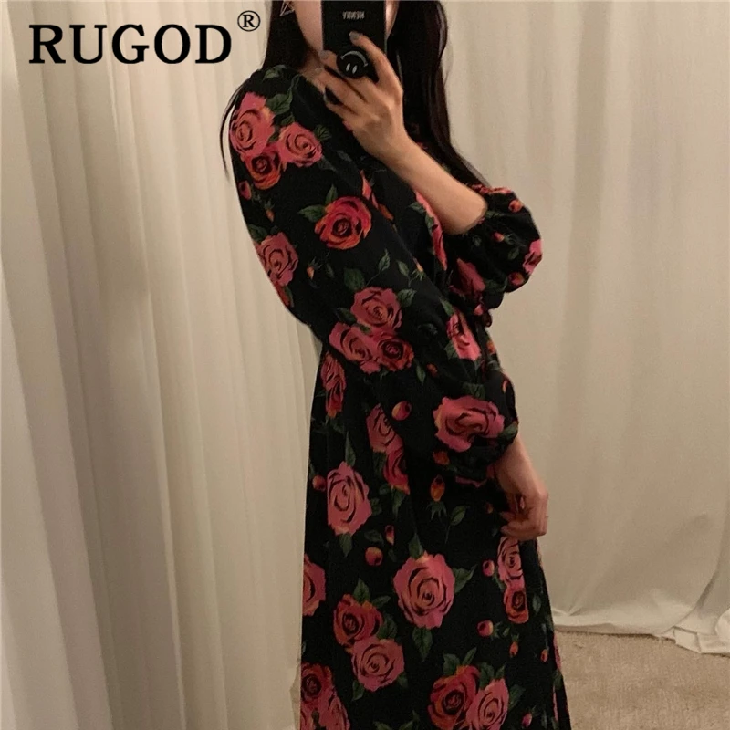 Женское платье с цветочным принтом RUGOD длинное винтажное однобортное на шнуровке