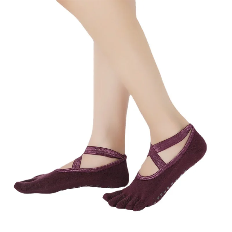 Женские Дышащие носки зимние хлопковые с пятью пальцами для йоги антискользящие