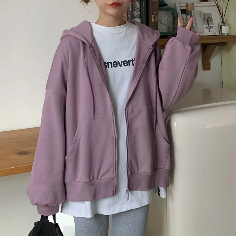 

Harajuku y2k Korean version loose thin long-sleeved hooded sun protection coat solid color retro shirt student girl top