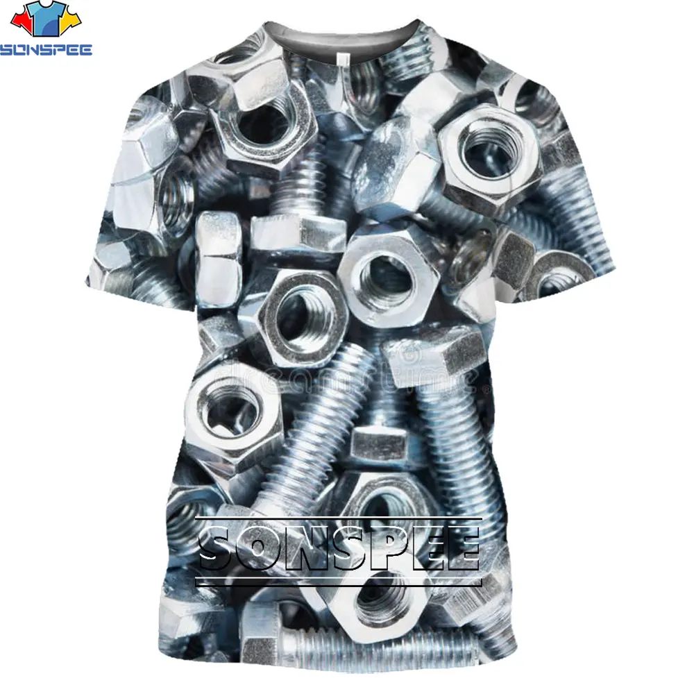 

SONSPEE Workers Instruments Tool Screw Harajuku T-shirt 3D Printing Pattern Short Sleeve T-shirt Men's Top Harajuku Clothing