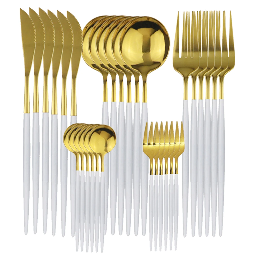 JANKNG 30Pcs Red Gold Cutlery Set Tableware Dinnerware Fruit Cake Fork Stainless Steel Flatware Dessert Kitchen | Дом и сад