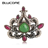 blucome special vintage women party clothes dress brooches green red flower shape resin crystals scarf hair pins accessories
