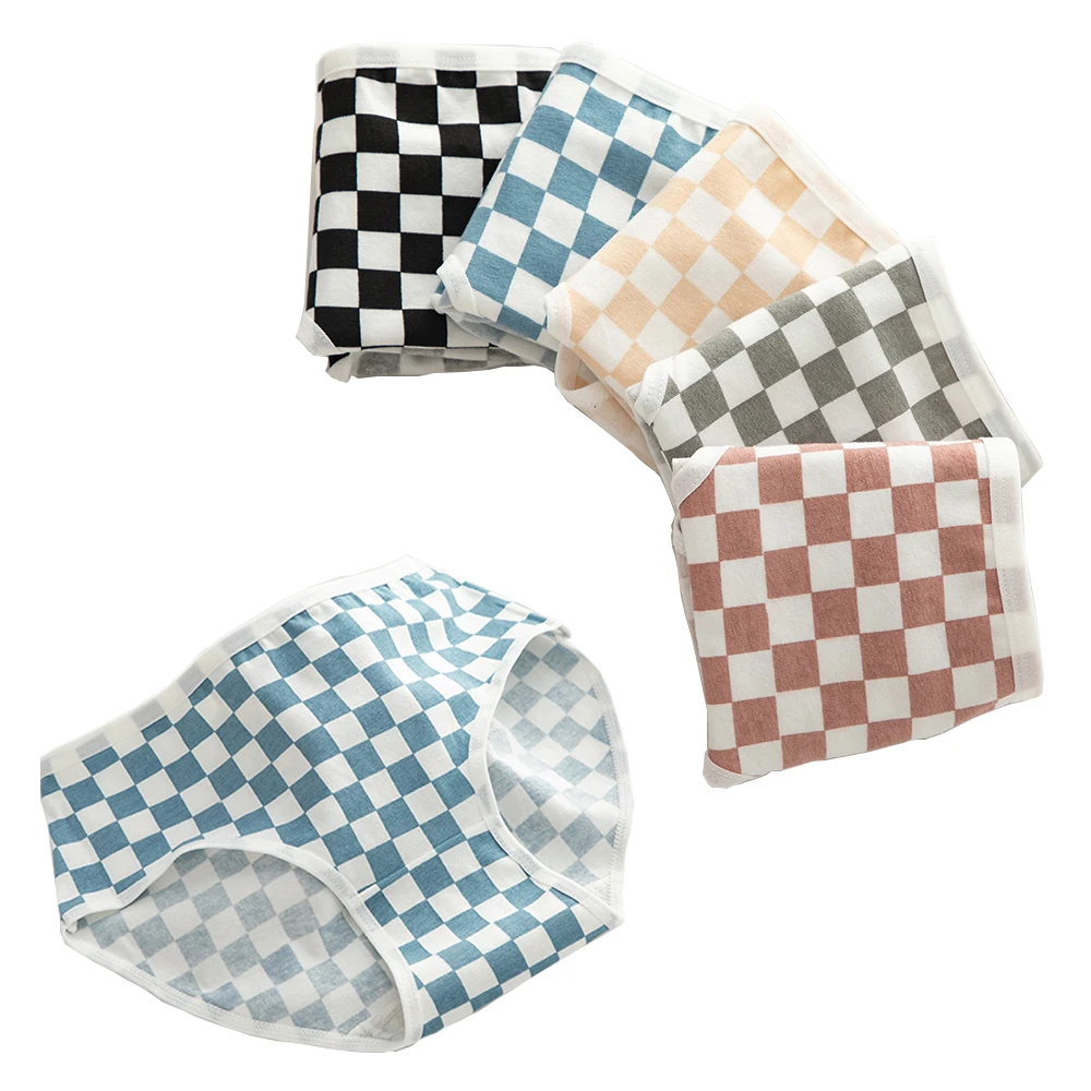 

Women Panties 95% Cotton Plaid Knickers Print Fashion Sexy Lace Female Girl Grid Briefs Soft Breathable Underwear Lingeries M-XL