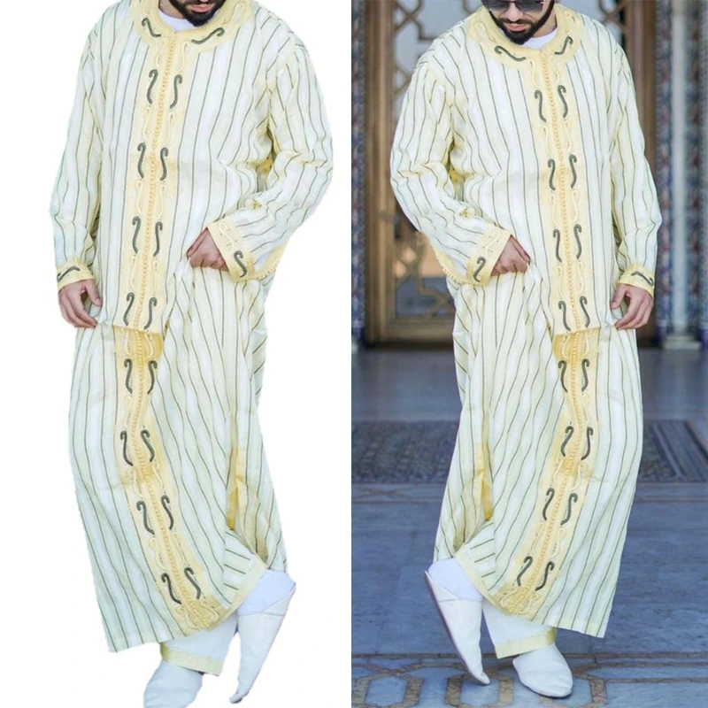 Ramadan Fashion Long Caftan Muslim Abaya Shirt Youth Qamis Homme Loose Casual Straight Islamic Clothing for Mens