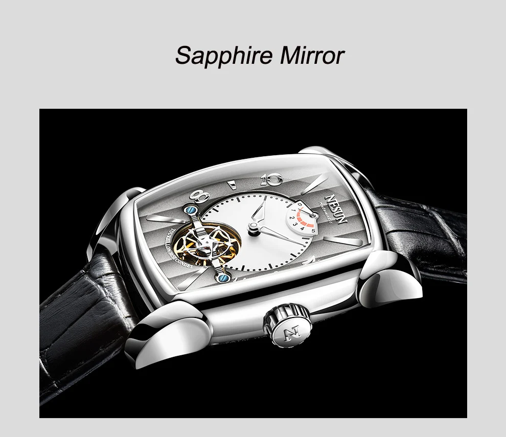 Автоматические механические часы Nesun Tourbillion, часы со скелетом, мужские роскошные Брендовые мужские часы, водонепроницаемые, relogio masculino N9039-3