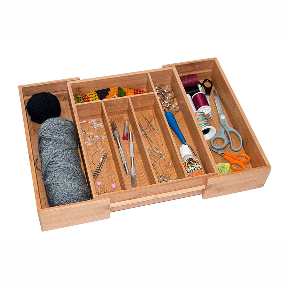 Расширяемый столовые приборы ручка ящика бамбук деревянный Органайзер лоток
