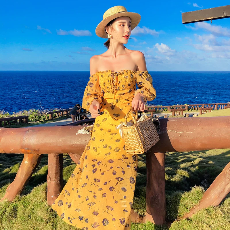 Летнее желтое платье женское цельное праздничное Привлекательное с открытыми