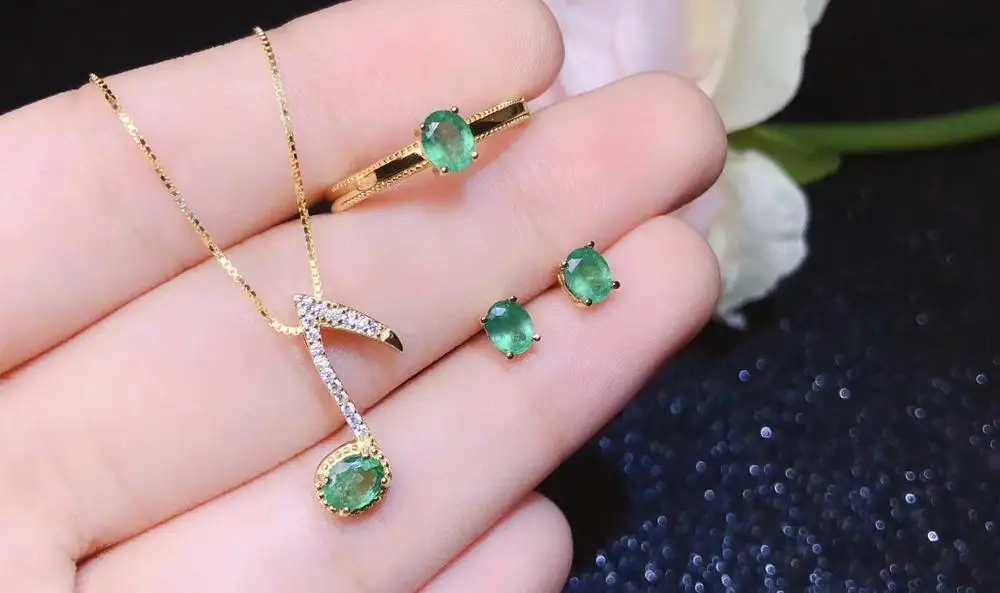 Юбилей лучший подарок натуральный изумруд комплект ювелирных изделий из