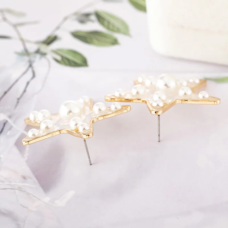 Уникальные женские серьги-гвоздики со звездой и жемчугом модные геометрические