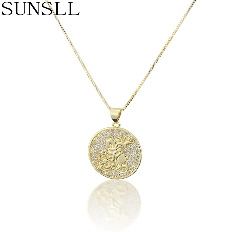 SUNSLL Модный золотой Медный кулон белое кубическое циркониевое круглое ожерелье