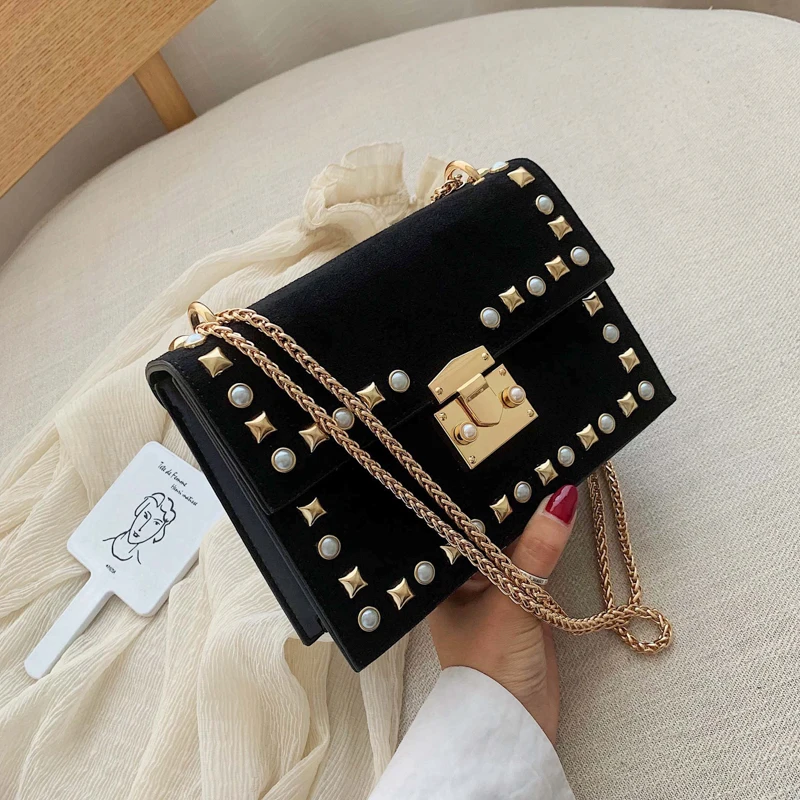 Винтажная модная квадратная сумка с заклепками 2019 Новая высококачественная