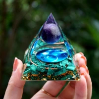 orgonite amethyst crystal sphere with malachite natural stone aluminum shavings pyramid orgonite reiki energy healing meditation