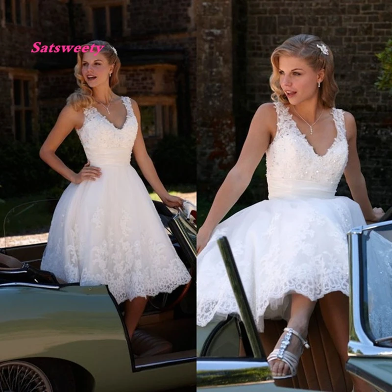 Лидер продаж 2021 кружевное короткое свадебное платье с v образным вырезом без
