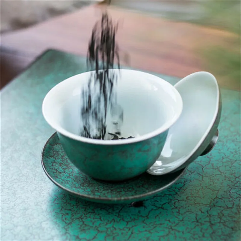 Античный стиль Китай цзяньшуй ремесло керамика gaiwan ручной работы супница чашка блюдце крышка дропшиппинг