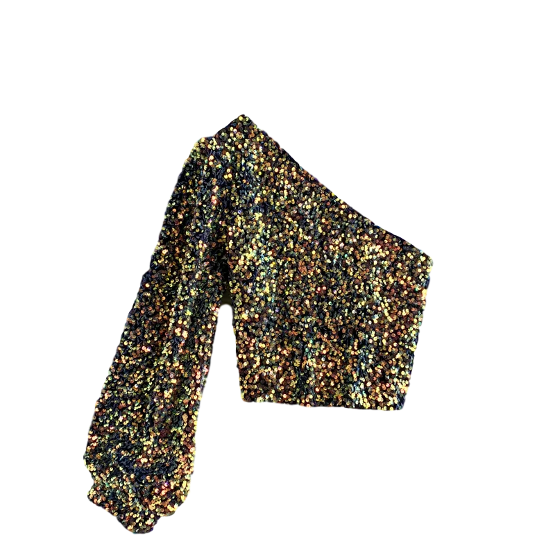 Новинка осени 2020 футболка с косым воротником без бретелек односторонний пышными