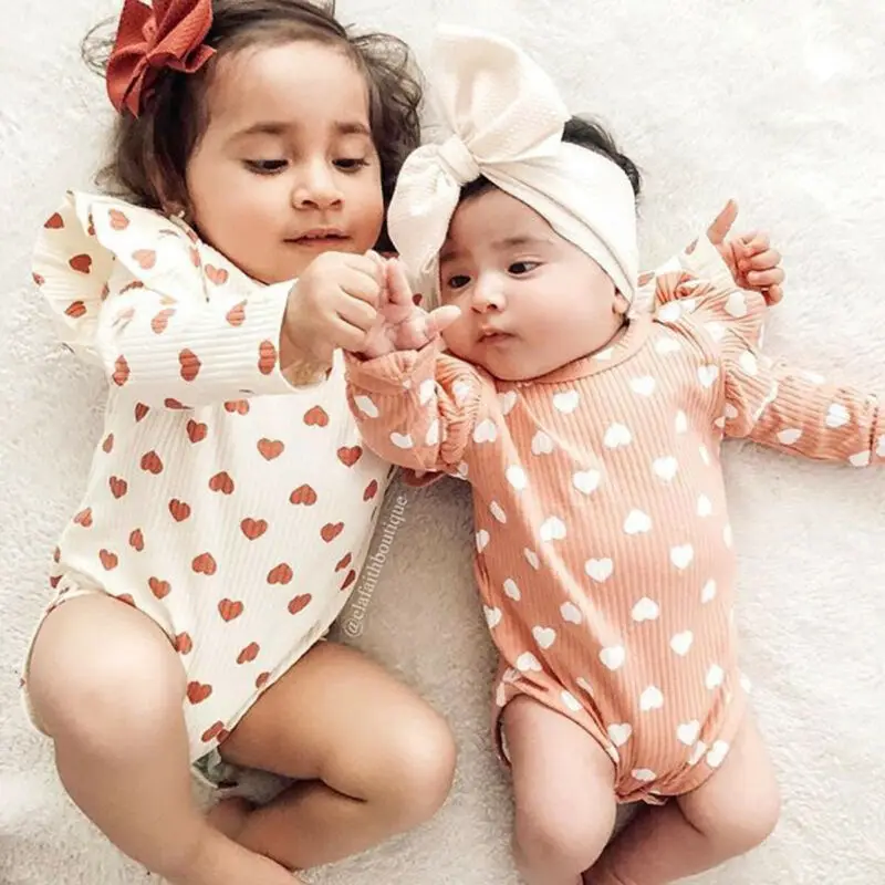 Lovely 3PCS Newborn Baby Girls Clothes 0-18M Infant Heart Print T shirt Tops Bodysuit Pants Headband Outfit Autumn Set Tracksuit | Детская