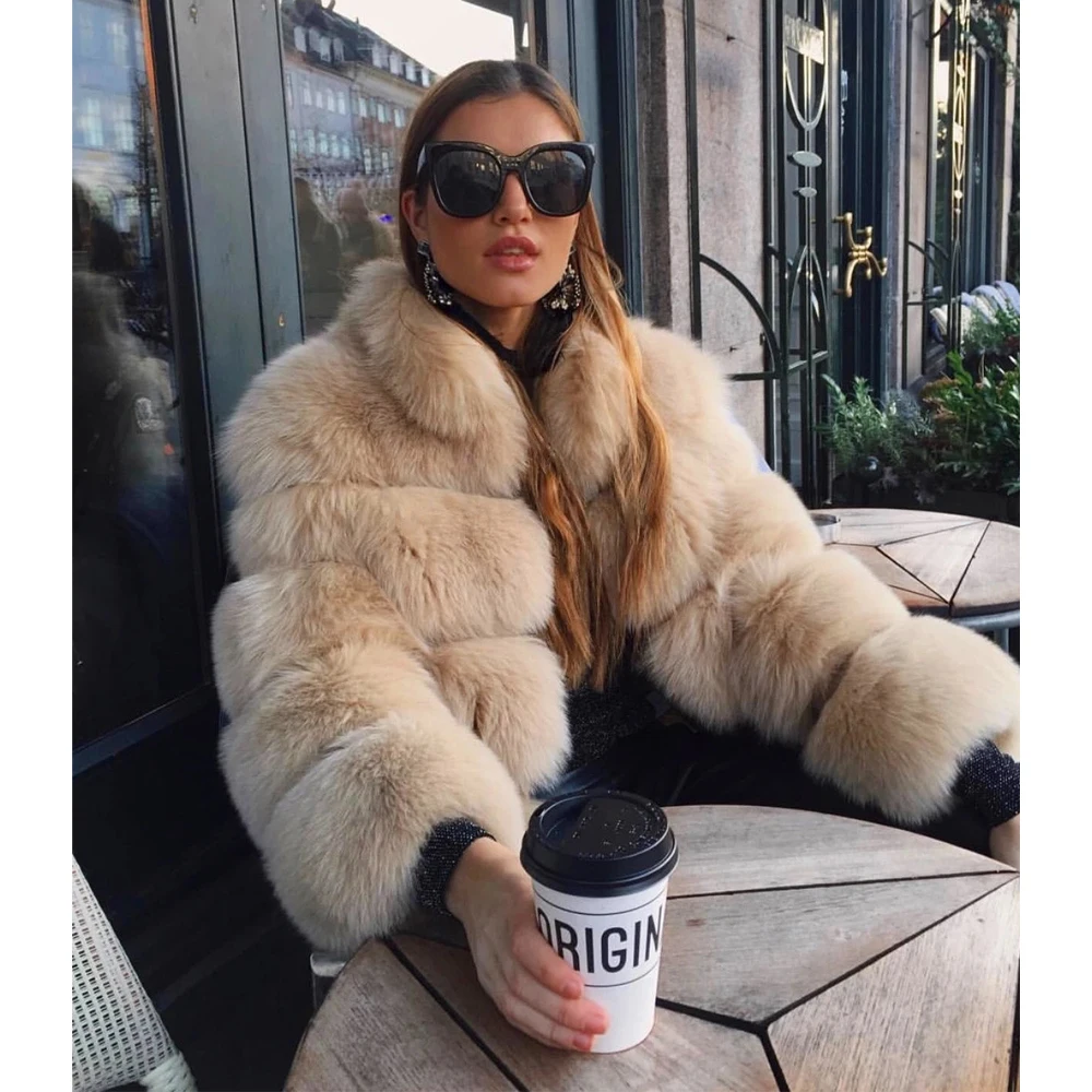 Winter New Real Fur Coat for Women 2022 Fashion Woman High Quality Genuine Fox Fur Jacket Stand Collar Trendy Thick Fur Overcoat enlarge