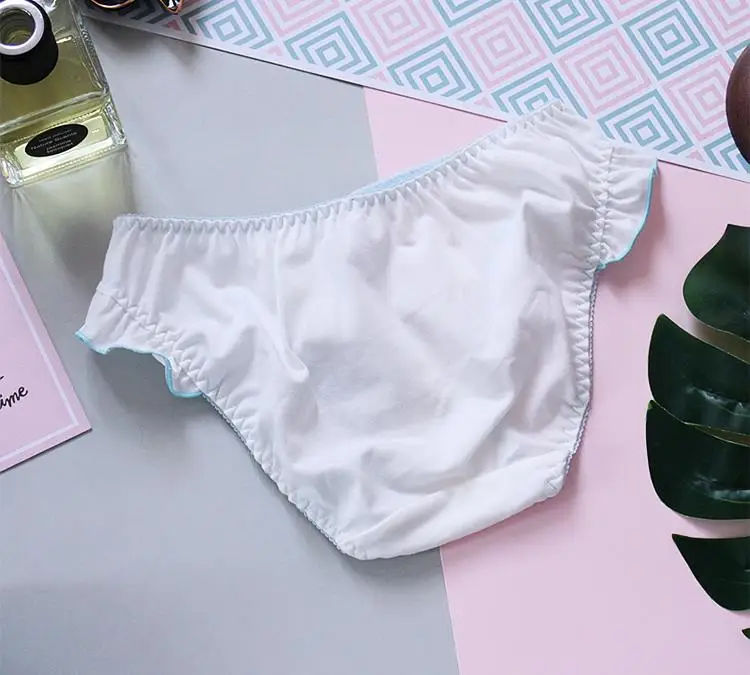 Женские хлопковые трусики с оборкой синие и белые в японском стиле|panties briefs|cotton