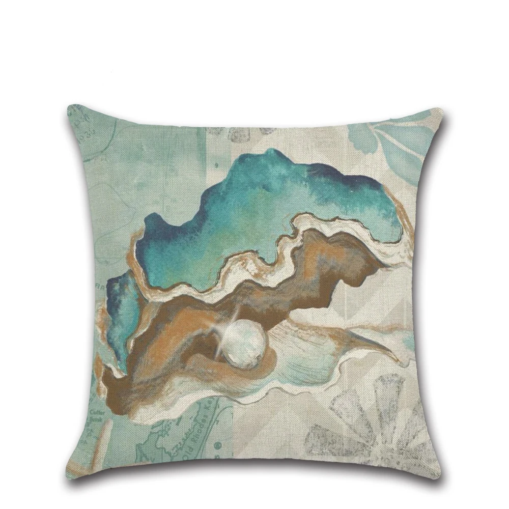 Льняная наволочка декоративный чехол для подушки с рисунками морских животных и