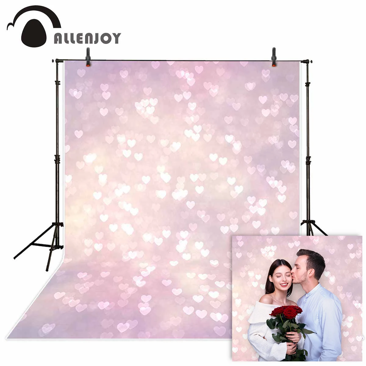 Allenjoy photography backdrop 14 February Valentine's Day glitter heart bokeh halo baby background photophone photocall studio |