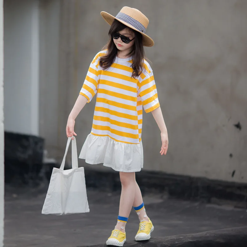 New Baby Girls Dress 2021 Cotton Children Stripe Ruffles Casual Toddler Summer Clothes #5228 | Детская одежда и обувь