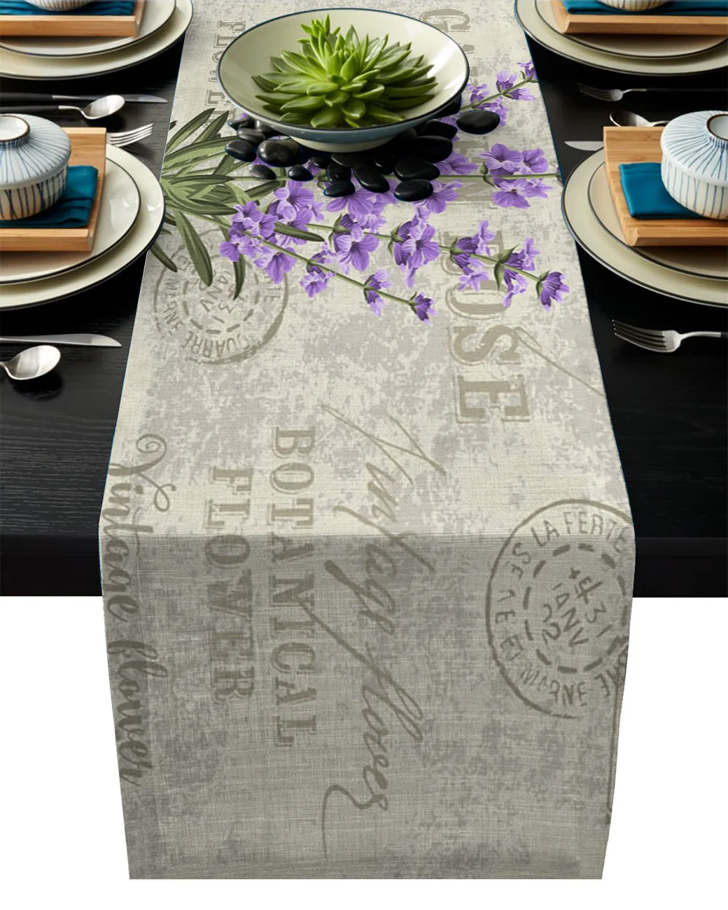 

Lavender Purple Flowers Leaves Rustic Table Runner Home Dining Room Decor Placemat Coaster Wedding Christmas Party Table Runners