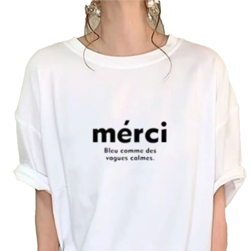 

Japanese 2021 Summer New Solid Color T-Shirt Women's Summer Loose Casual Round Neck Letter Printing Fashion Temperament Tops