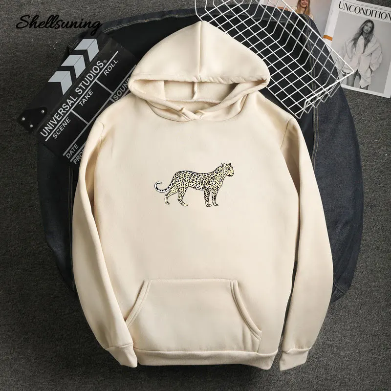 

Shellsuning Autumn Leopard Printed Hoodies Women Harajuku Classic Pattern Female Hooded Sweatshirts Korean Loose Women Clothing