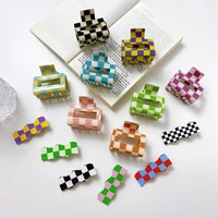 2022 new colorful acetate checkered square hair claws for grils hair clips claws hairpins exquisite women headdress accessories