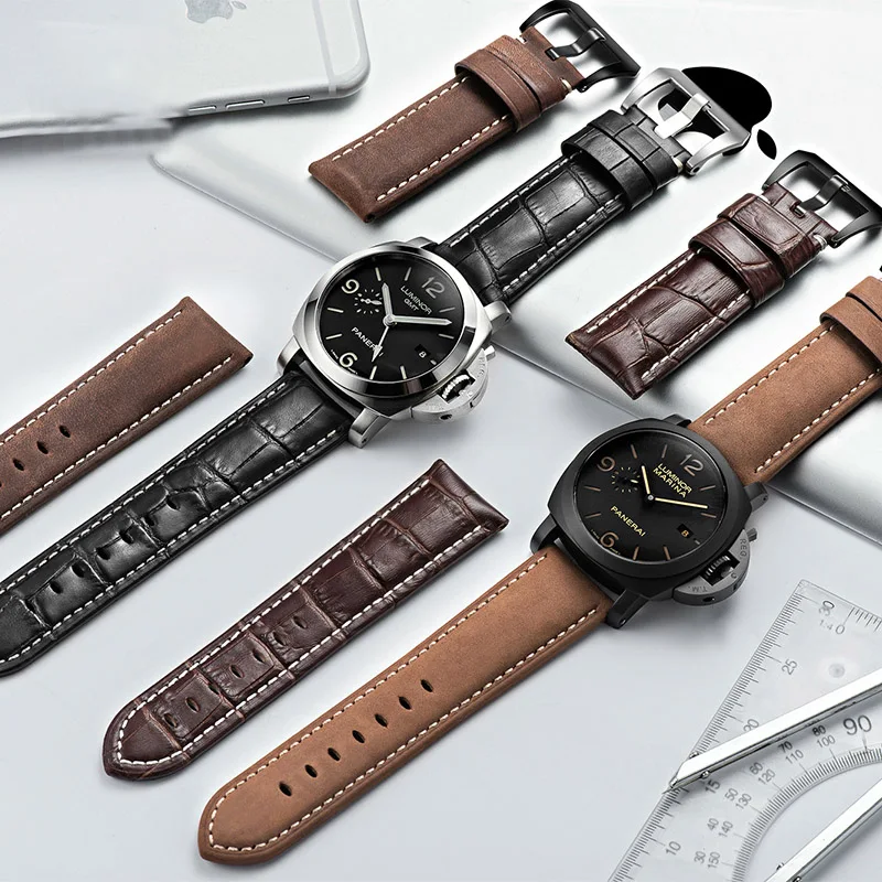 Топ Ремешки для наручных часов кожаный браслет для Panerai samsung супер качество Натуральная кожа ремешок 20 мм 22 мм 24 мм 26 мм стальная пряжка