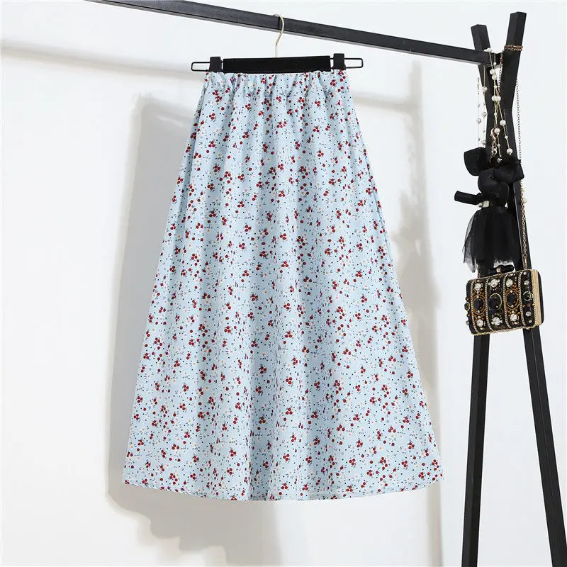 

Floral Half-length Long Skirt 2021 Spring and Autumn New Elastic Waist Small Fashion A-line Half Skirt Female Summer Drape