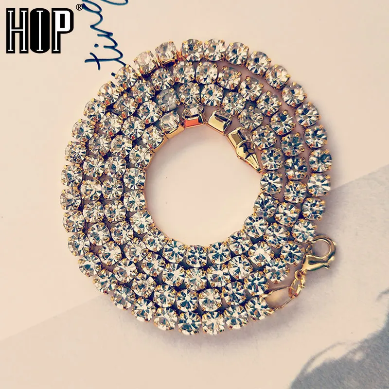 Хип хоп 5 мм 60 см Bling Iced Out сплав Стразы теннисная цепь Очаровательная Длинная