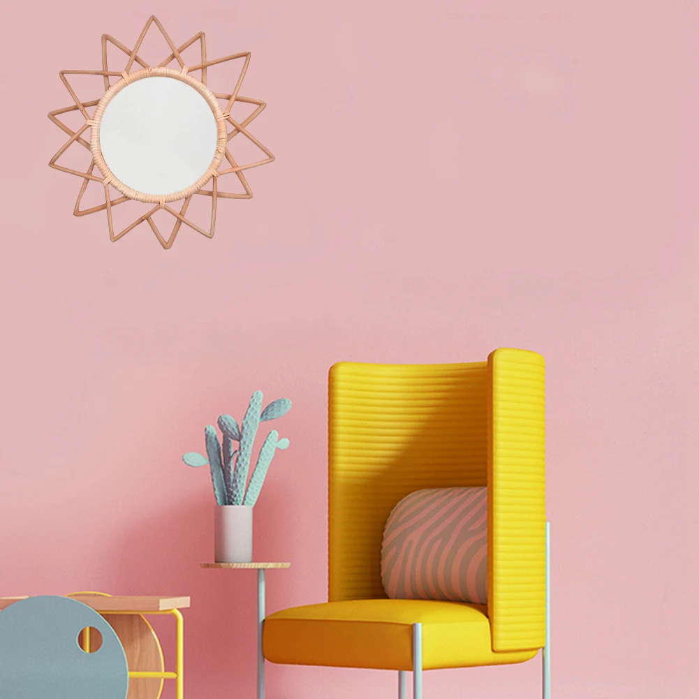 

Round Star Shape Wall Mirror Rattan Decorative Mirror Handmade Ratten Frame Natural Vine Craft Hanging Living Room Bedroom