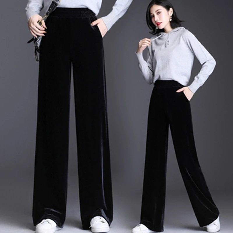 

Женские бархатные брюки с широкими штанинами, прямые повседневные универсальные брюки с высокой талией, Осень-зима 2021