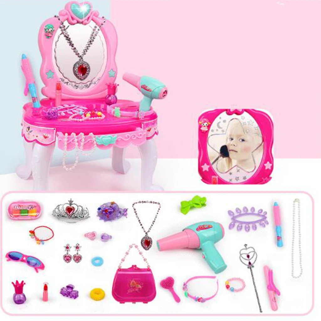 

Girls Pretend Play Set Dressing Table with Mirror Necklace Make Up Pretend