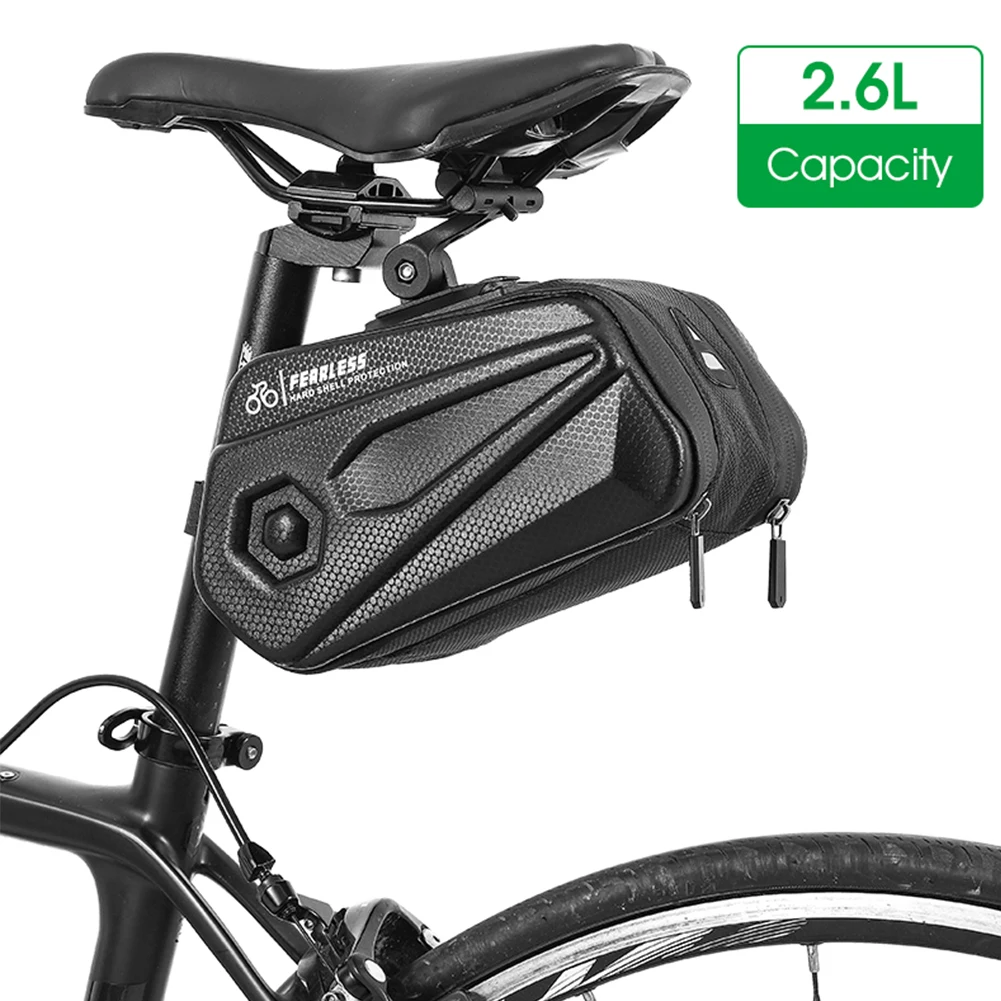 

2.6L Bicycle Saddlebag PU/EVA Hard Shell Waterproof Reflective Bike Under Seat Bag Adjustable Tail Bag Cycling Accessories