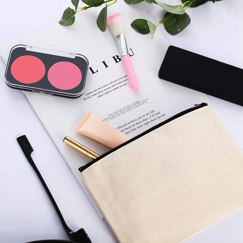 

18Pcs Canvas Makeup Bag Multipurpose Cosmetic Bag Travel Toiletry Pouch Pen Coin Bag Blank DIY Bag with Zipper for Girls