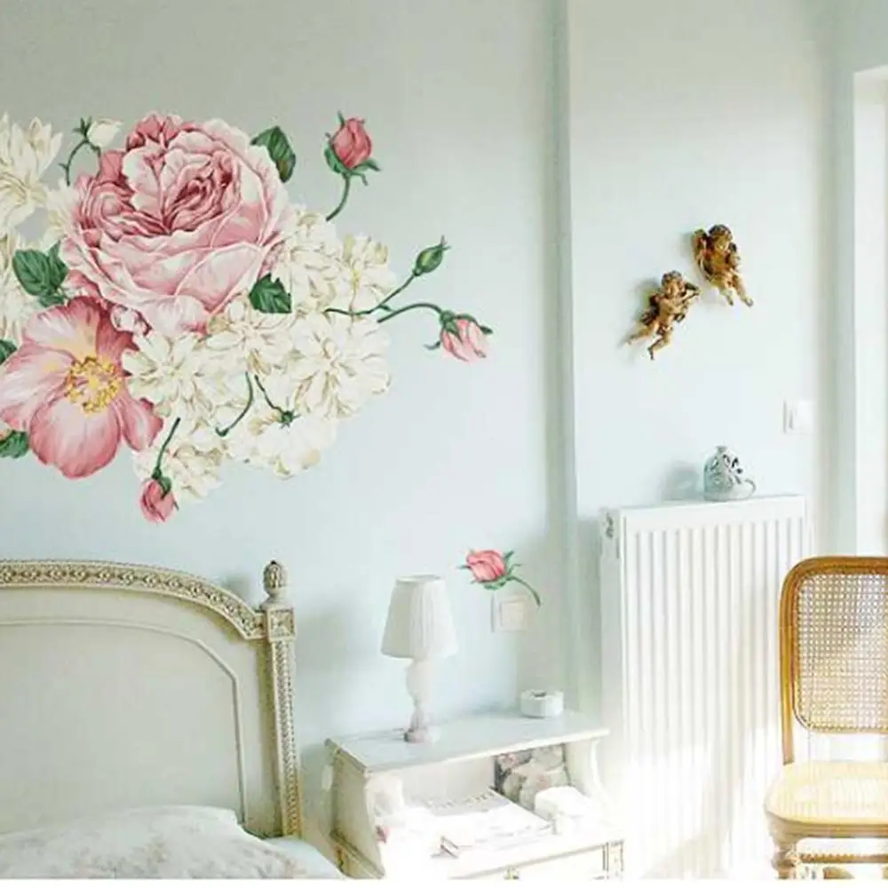 Домашний декор пионы розы цветы настенные Стикеры художественные наклейки для