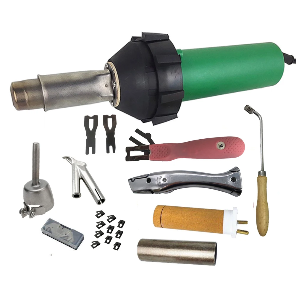 Professional 1600W Heat Gun Plastic Welder Kit With Trimming Skiving Tool Groover Dolphin Knife Hot Air Blast Torch Welding Tool