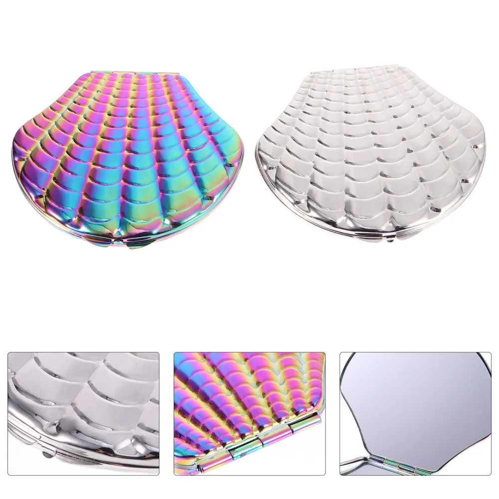 

2pcs Shell Shape Mirror Portable Double Sides Shiny Compact Mirror Random Color