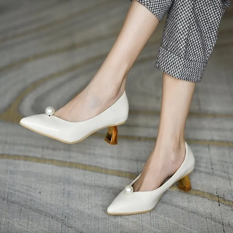 

Brand New High Heels Women Winter Shoes Pearl Chic Point Toe Thin High Heels 6cm Women Dress Shoes Autumn Female Wedding Pumps