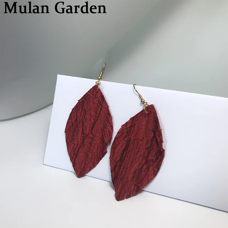 

M&G Vintage Printing Genuine Leather Earrings for Women Elegant Personality Leaf Dangle Earring Fashion Jewelry Accessories 2019