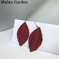 mg vintage printing genuine leather earrings for women elegant personality leaf dangle earring fashion jewelry accessories 2019