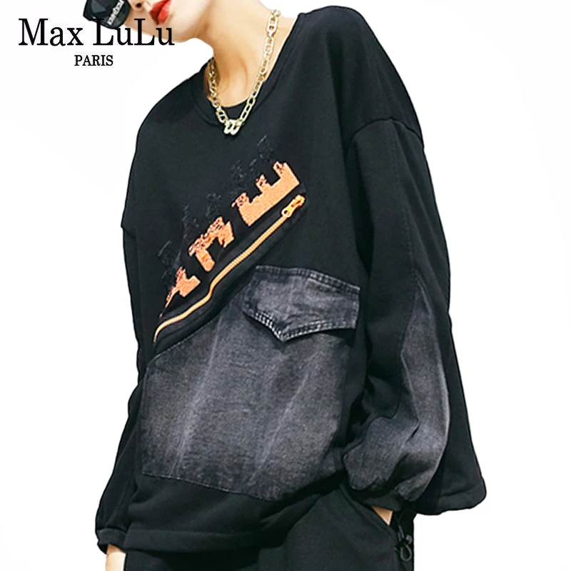 

Max LuLu Zipper Casual Loose Womens Tee Shirts 2022 Autumn Korean Style O-Neck Design Harajuku Tops Ladies Vintage Punk Clothes