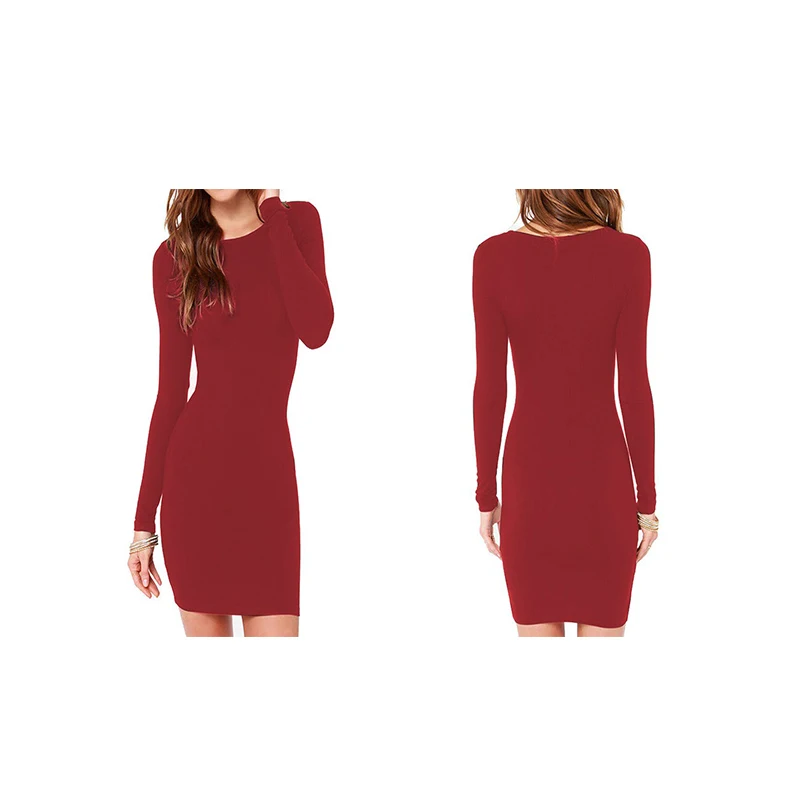 

New women's autumn and winter season sexy casual dress fashion elegant solid color dress long-sleeved dress
