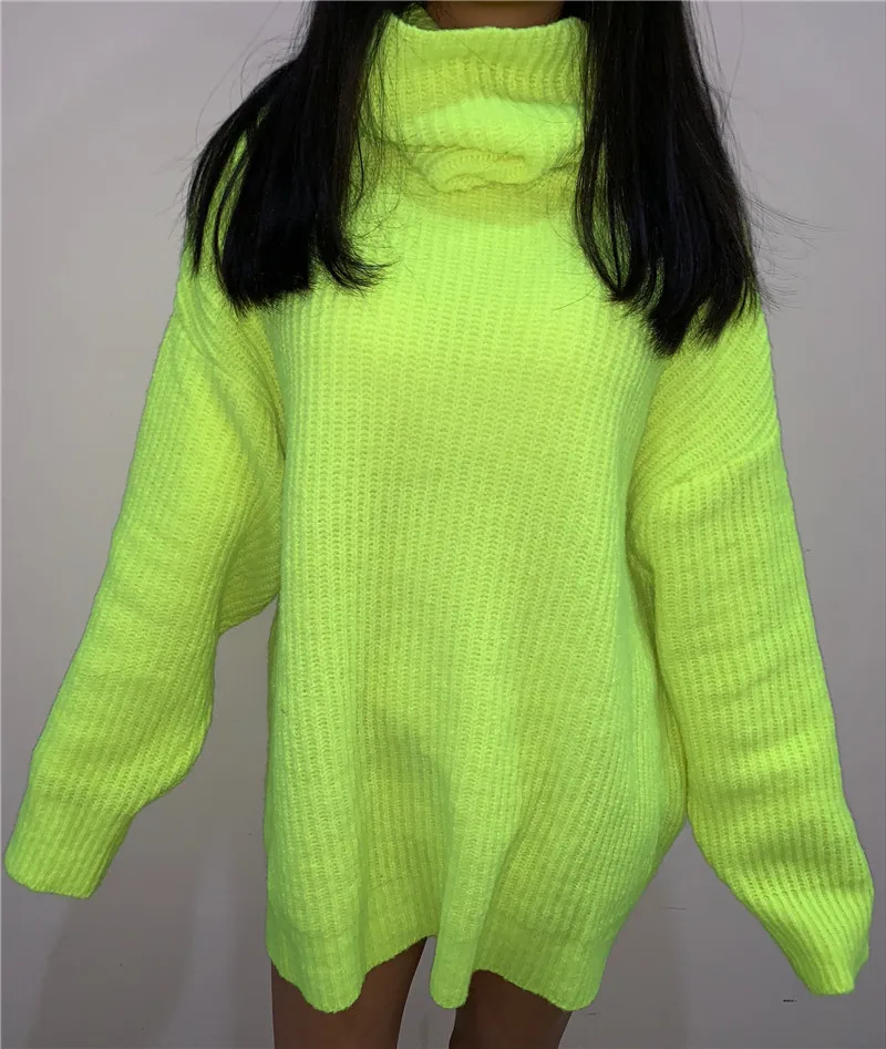 Женская неоновая водолазка Za Свободный неоновый свитер с длинным рукавом
