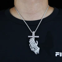 hip hop ice cubic zirconia paved iced out praying hands cross necklaces pendants for men women jewelry with tennis chain